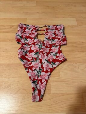 Benoa Swim Red One-Piece with Pink Floral Print